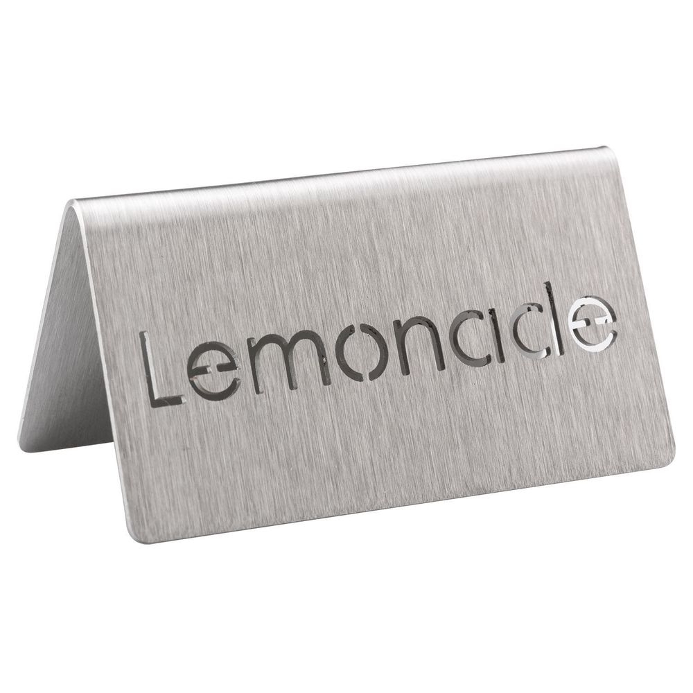 Service Ideas 18/8 Stainless Steel Brushed Finish Lemonade Laser Cut ID Table Tent, 1.75 inch Width x 1.5 inch Height