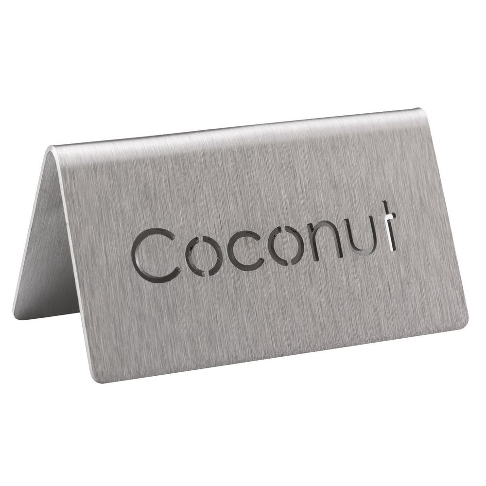 Service Ideas 18/8 Stainless Steel Brushed Finish Coconut Laser Cut ID Table Tent, 1.75 inch Width x 1.5 inch Height