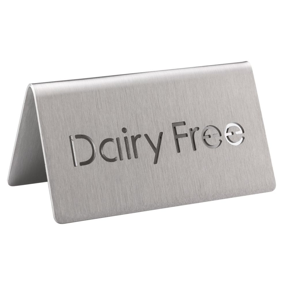 Service Ideas 18/8 Stainless Steel Brushed Finish Dairy Free Laser Cut ID Table Tent, 1.75 inch Width x 1.5 inch Height