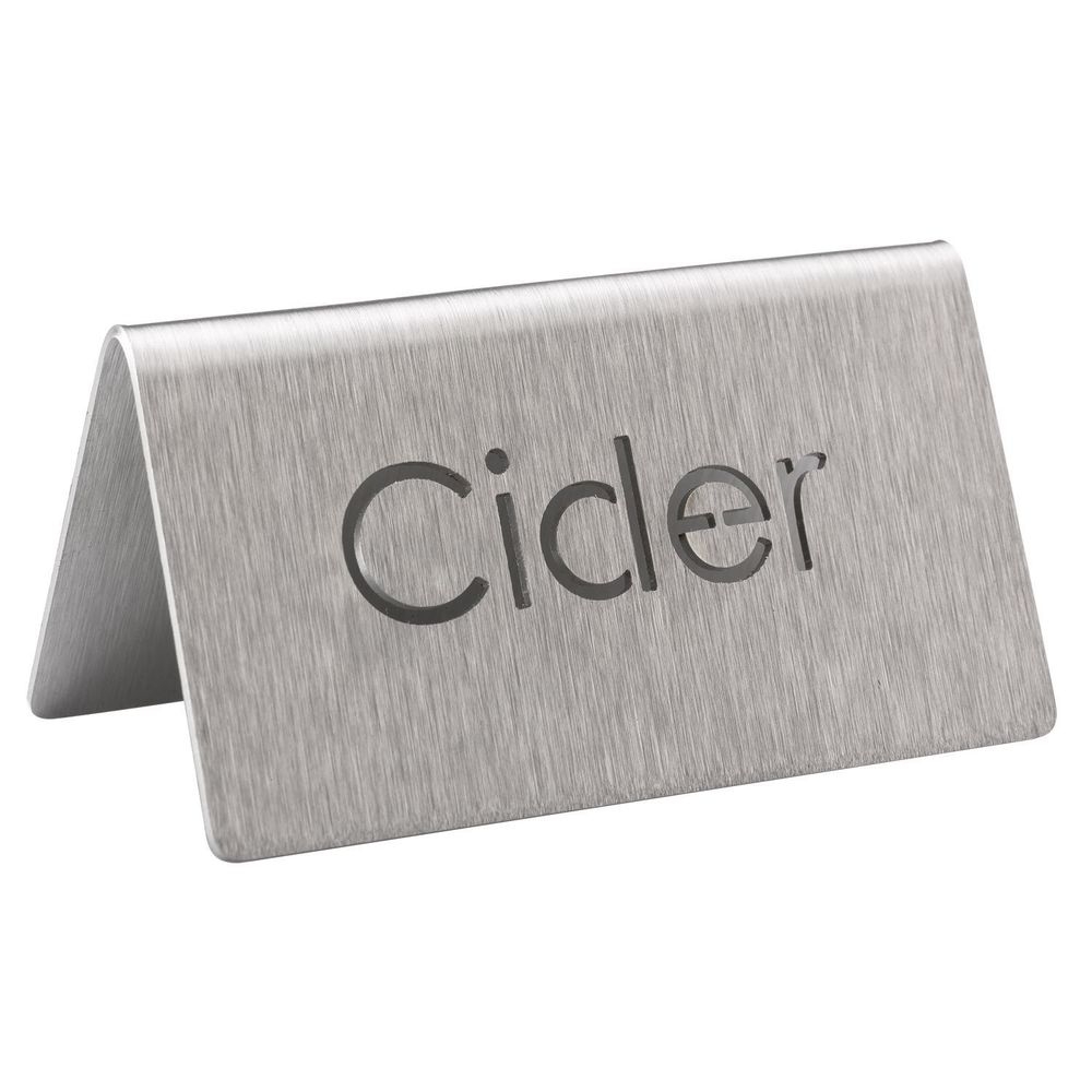 Service Ideas 18/8 Stainless Steel Brushed Finish Cider Laser Cut ID Table Tent, 1.75 inch Width x 1.5 inch Height