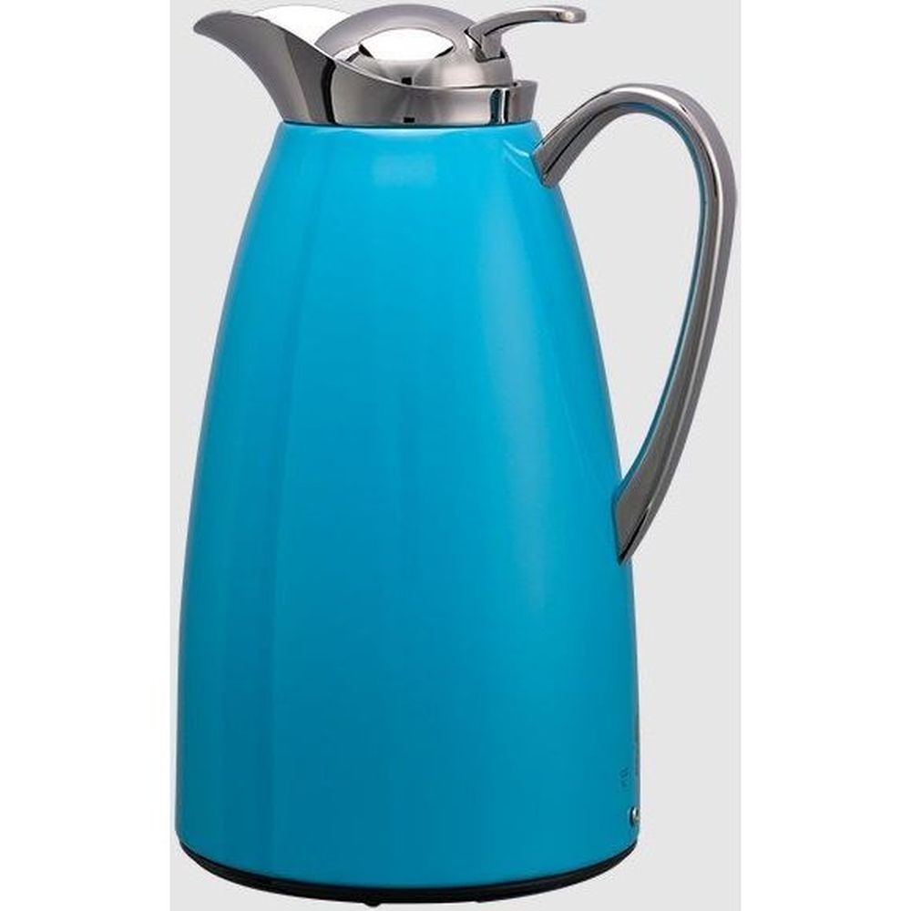 Service Ideas Classy Blue Finish Stainless Vacuum Insulated Carafe with Push Button, 1 Liter Capacity
