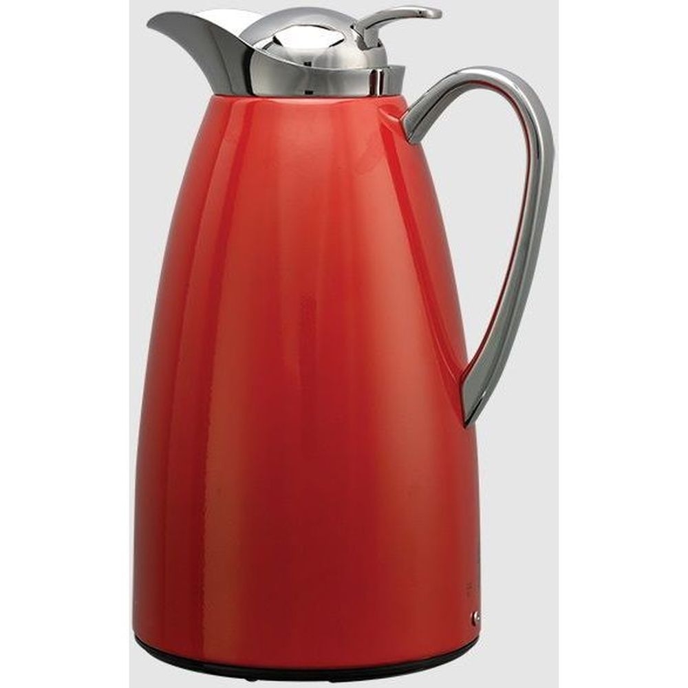 Service Ideas Classy Red Finish Stainless Vacuum Insulated Carafe with Push Button, 1 Liter Capacity