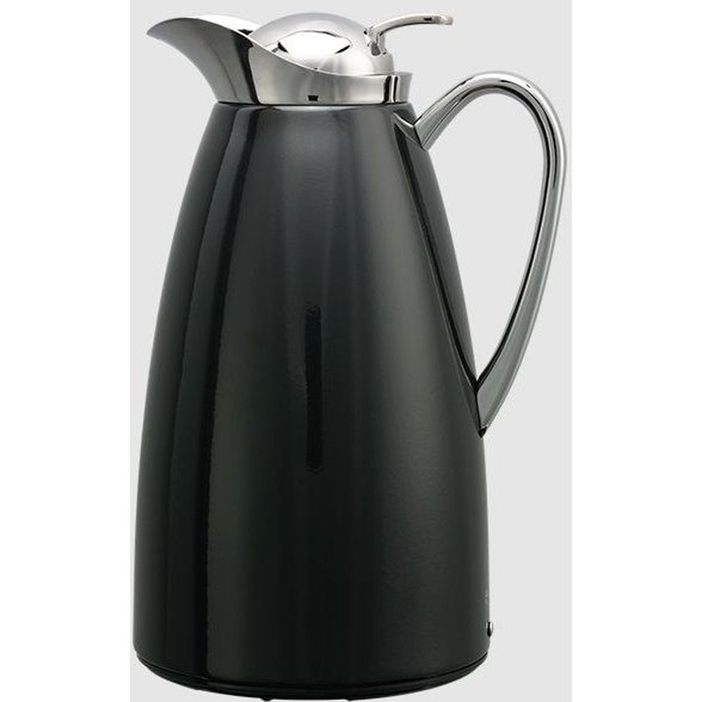 Service Ideas Classy Black Finish Stainless Vacuum Insulated Carafe with Push Button, 1 Liter Capacity