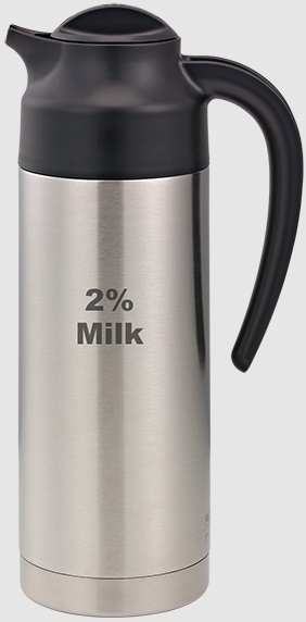 Service Ideas SteelVac Brushed Stainless and Black 2 Percent Milk Vacuum Insulated Carafe, 1 Liter Capacity