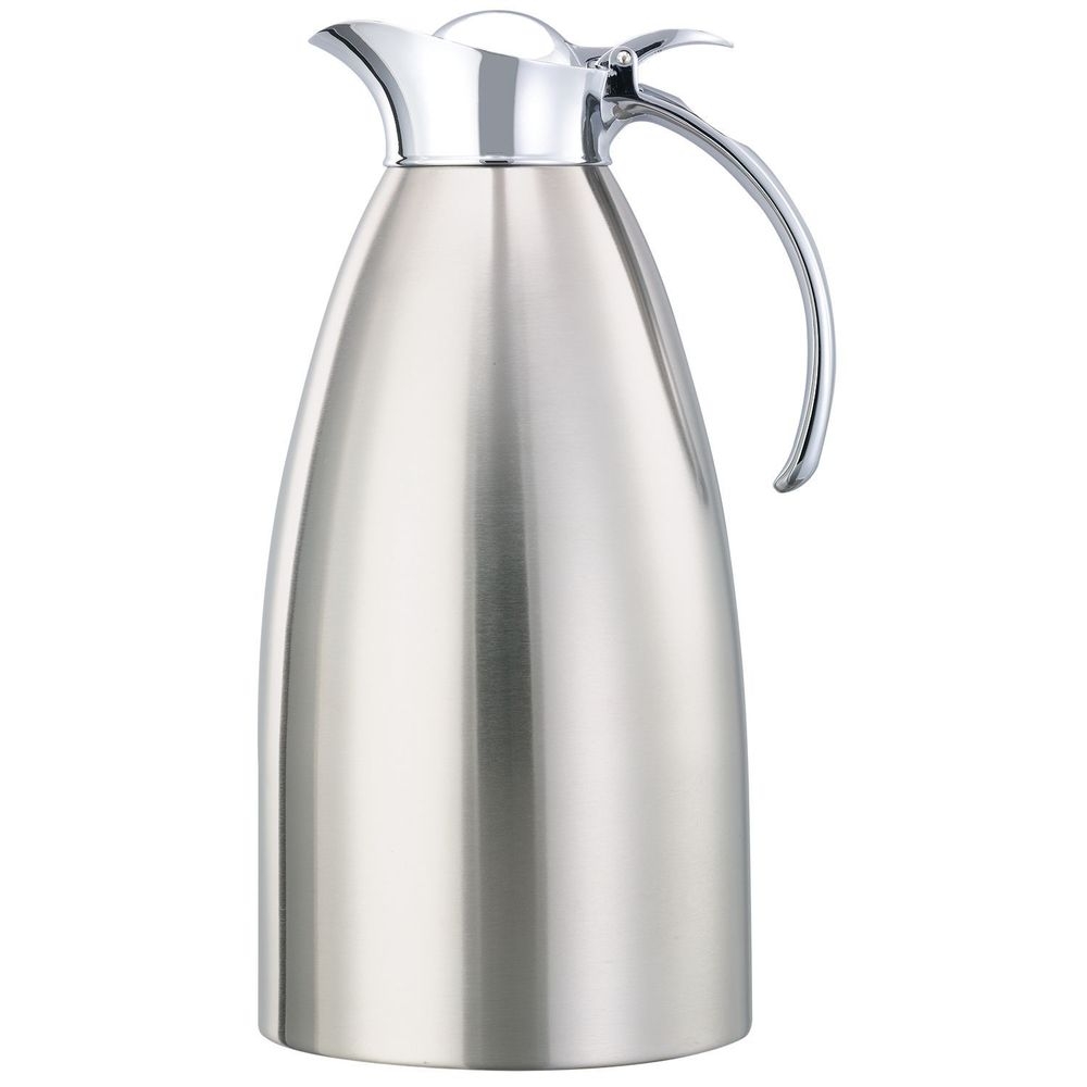 Service Ideas Marquette Series 18/8 Stainless Steel Brushed with Polished Accents Finish Vacuum Insulated Carafe with Flip Top Lid, 2 Liter Capacity