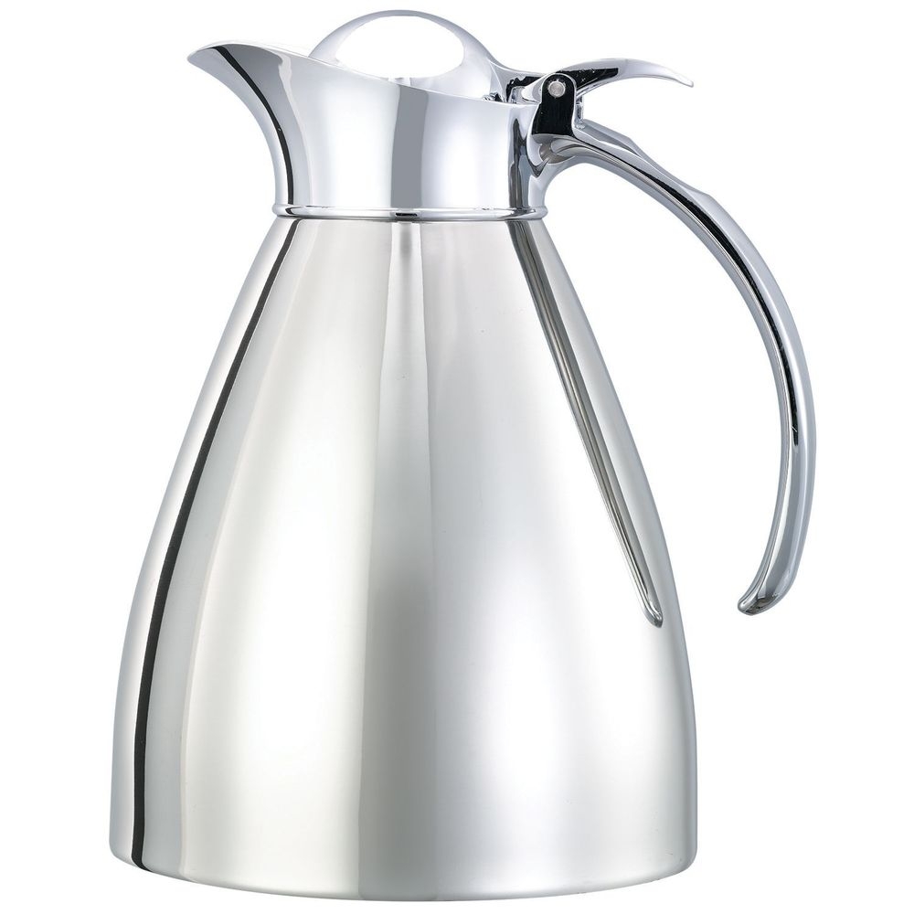 Service Ideas Marquette Series 18/8 Stainless Steel Polished Finish Vacuum Insulated Carafe with Flip Top Lid, 1 Liter Capacity -- 6 per case
