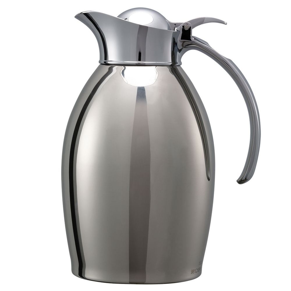 Service Ideas Nicollet Series 18/8 Stainless Steel Polished Finish Vacuum Insulated Carafe with Flip Top, 1 Liter Capacity -- 6 per case