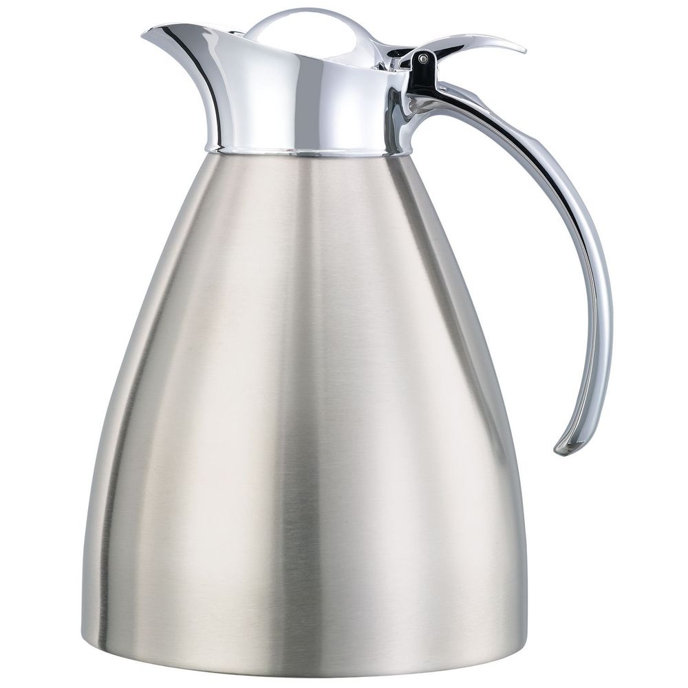 Service Ideas Marquette Series 18/8 Stainless Steel Brushed with Polished Accents Finish Vacuum Insulated Carafe with Flip Top Lid, 1 Liter Capacity -- 6 per case