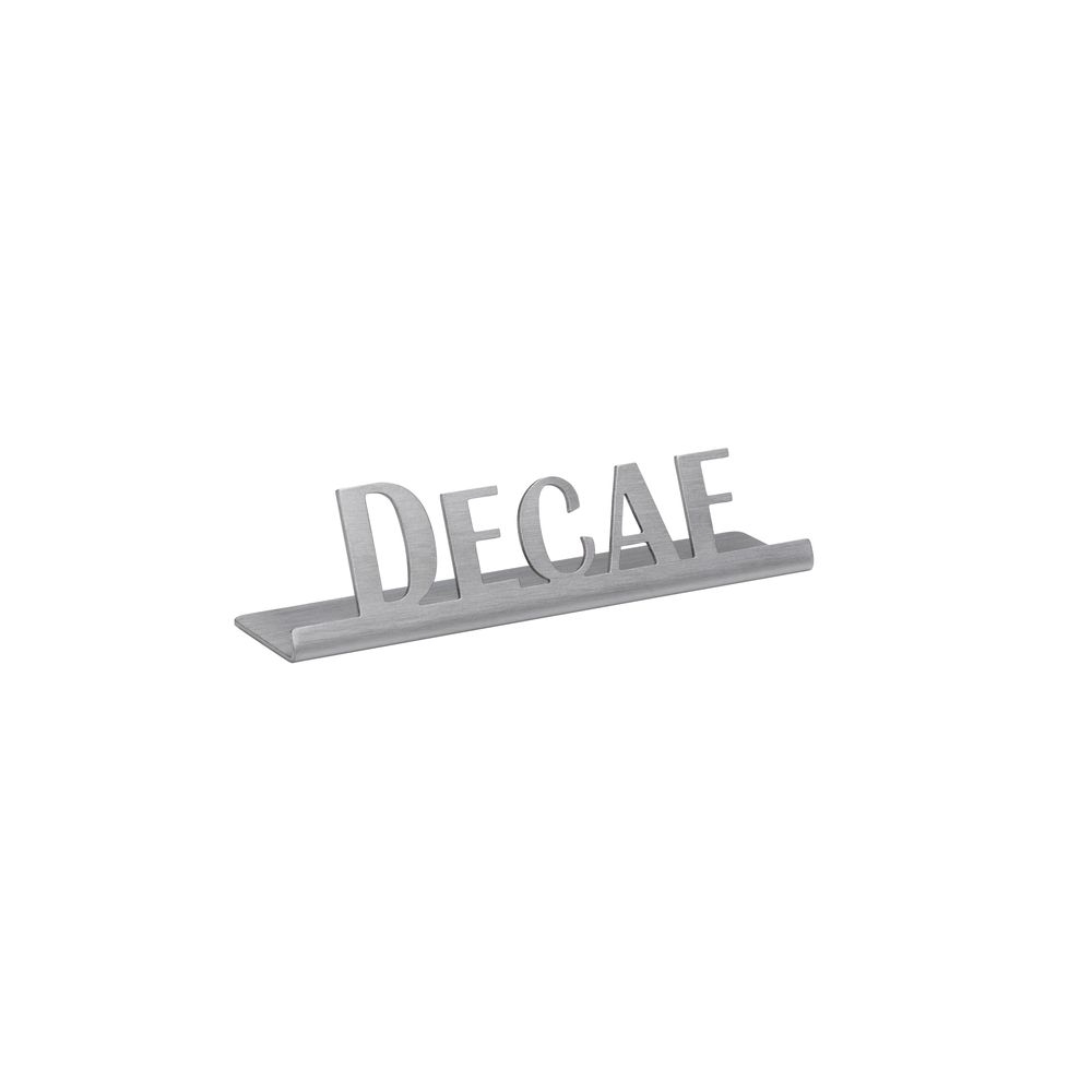 Service Ideas Stainless Steel Brushed Finish Decaf Laser Cut ID Tabletop Sign, 1 inch Width x 1 inch Height