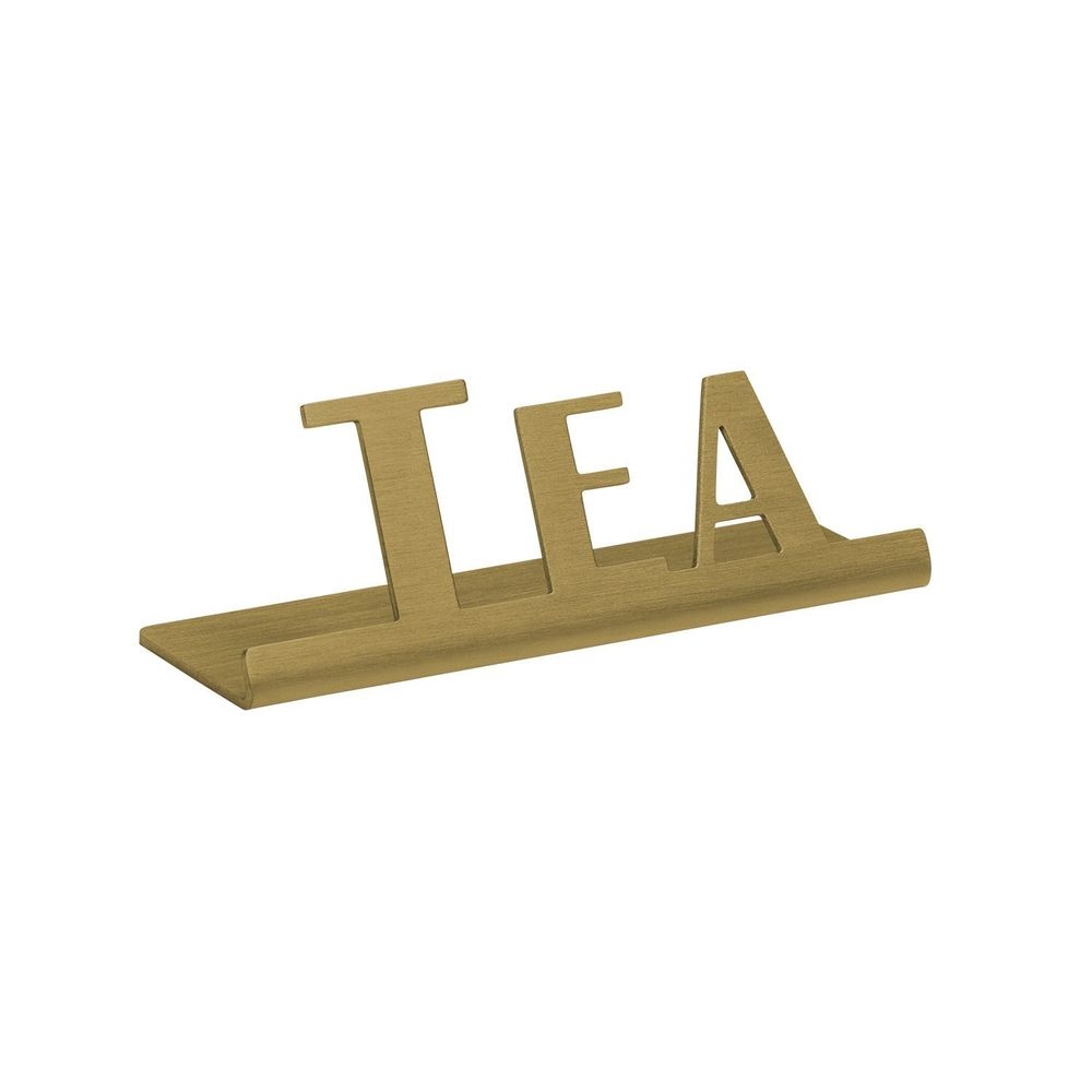 Service Ideas Stainless Steel Vintage Gold Finish Tea Laser Cut ID Tabletop Sign, 1 inch Width x 1 inch Height