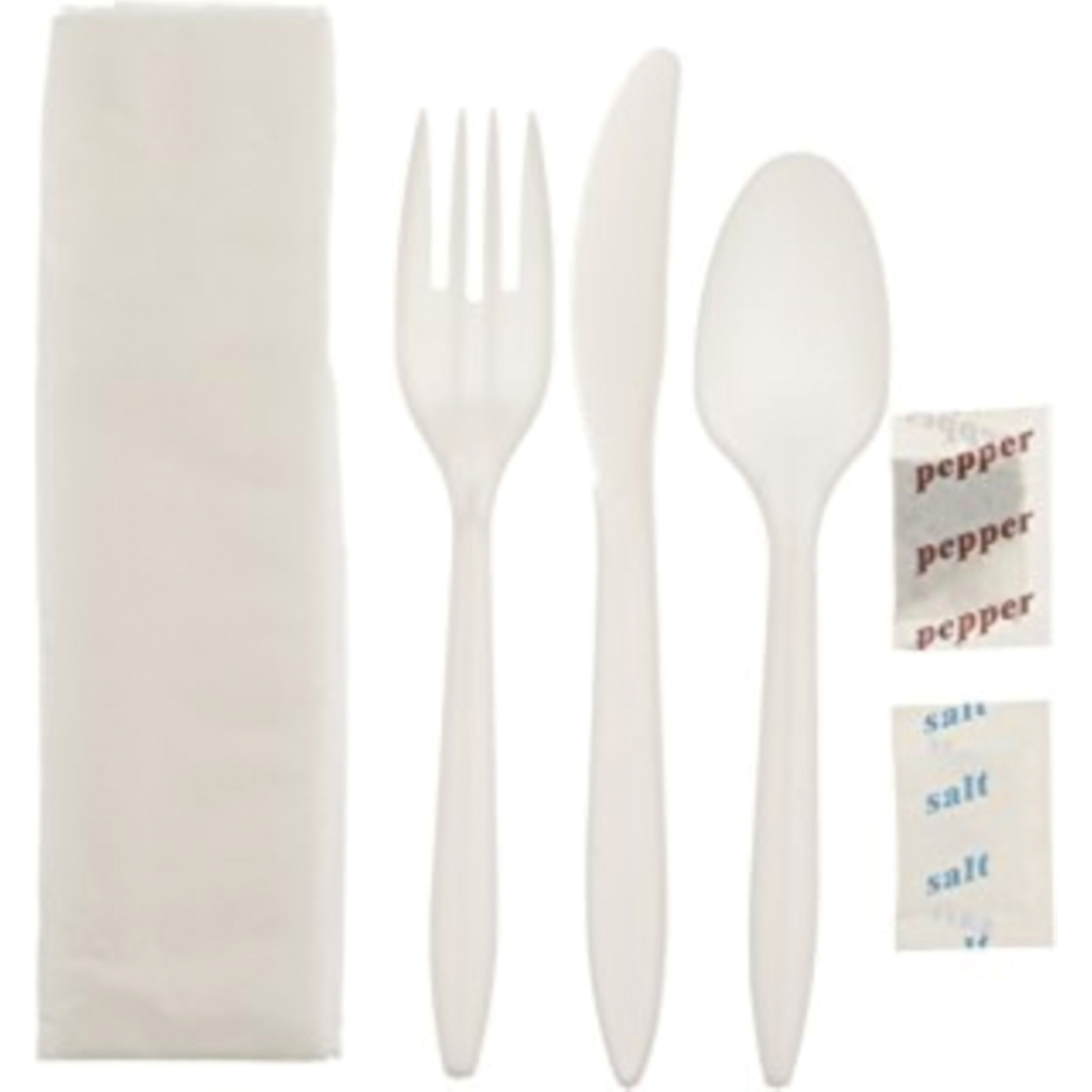Bunzl Prime Source Economy White 5 Pieces Disposable Cutlery Kit, 10 X 10 Inch -- 250 Per Case