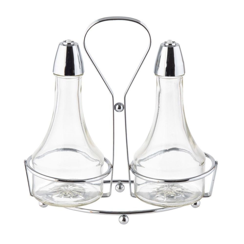 Tablecraft Cruet Set with Chrome Plated Rack, 8 Ounce Capacity