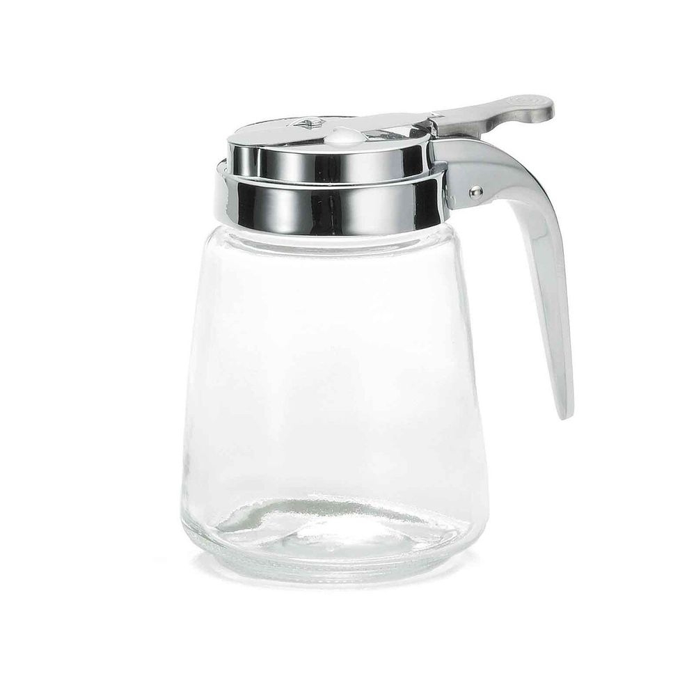 Tablecraft Modern Collection Chrome Plated Steel Top Glass Syrup Dispenser, 8 Ounce Capacity -- 12 per case