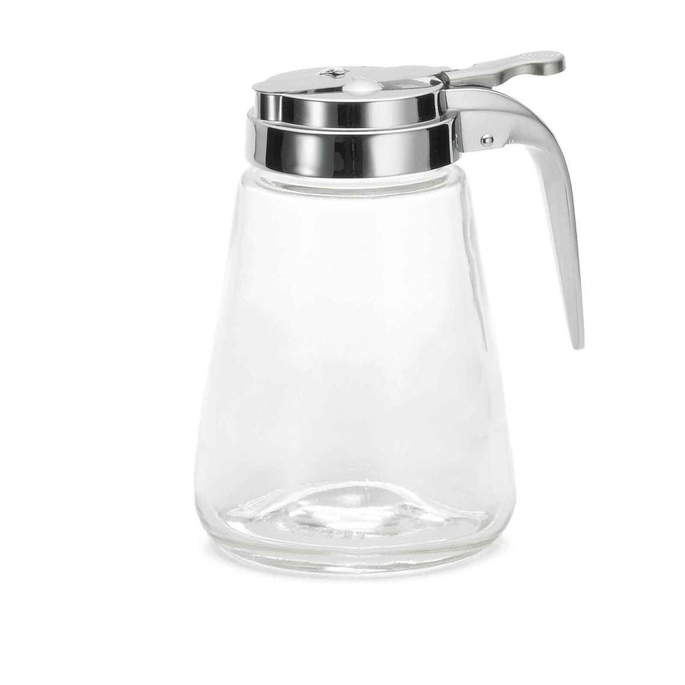 Tablecraft Modern Collection Chrome Plated Steel Top Glass Syrup Dispenser, 12 Ounce Capacity -- 12 per case