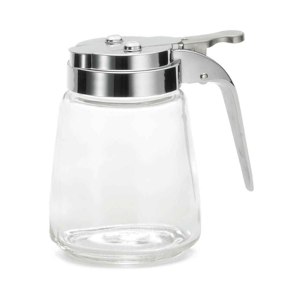 Tablecraft Modern Collection Chrome Plated Plastic Top Glass Syrup Dispenser, 8 Ounce Capacity -- 12 per case