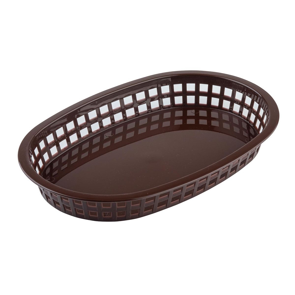 Tablecraft Plastic Brown Oval Chicago Basket, 10.5 x 7 x 1.5 inch -- 36 per case