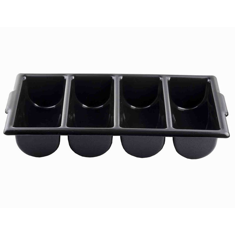 Tablecraft Polyethylene Black 4 Compartment Cutlery Bin, 21.75 x 11.75 x 3.75 inch -- 12 per case