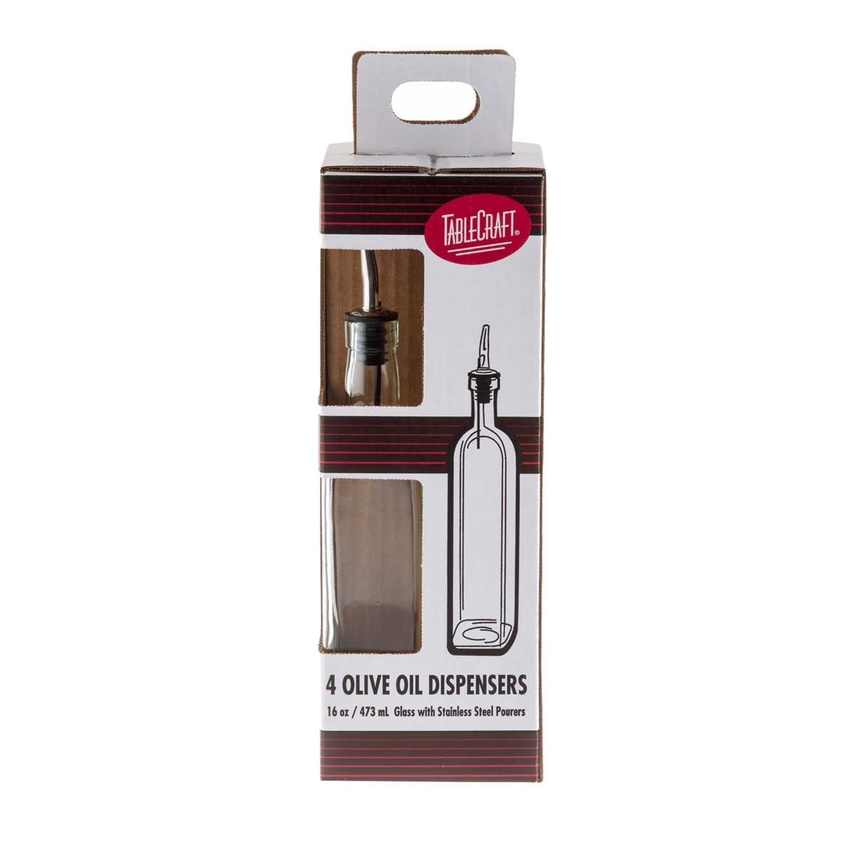 Tablecraft Prima Collection Green Tinted Oil and Vinegar Bottle with Stainless Steel Pourer, 16 Ounce -- 4 per case