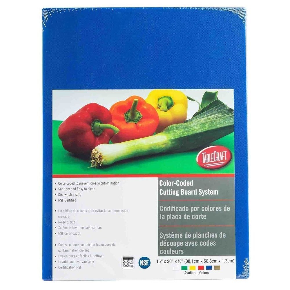 Tablecraft Polyethylene Blue Rectangular Cutting Board, 20 x 15 x 0.5 inch