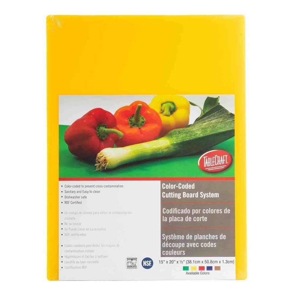 Tablecraft Polyethylene Yellow Rectangular Cutting Board, 20 x 15 x 0.5 inch