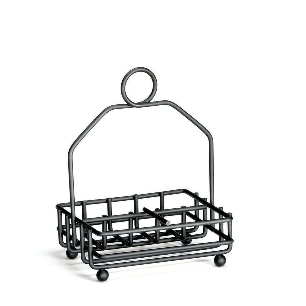 Tablecraft Heavyweight Black Powder Coated Metal Condiment Rack, 4.625 x 4.25 x 6.125 inch -- 12 per case