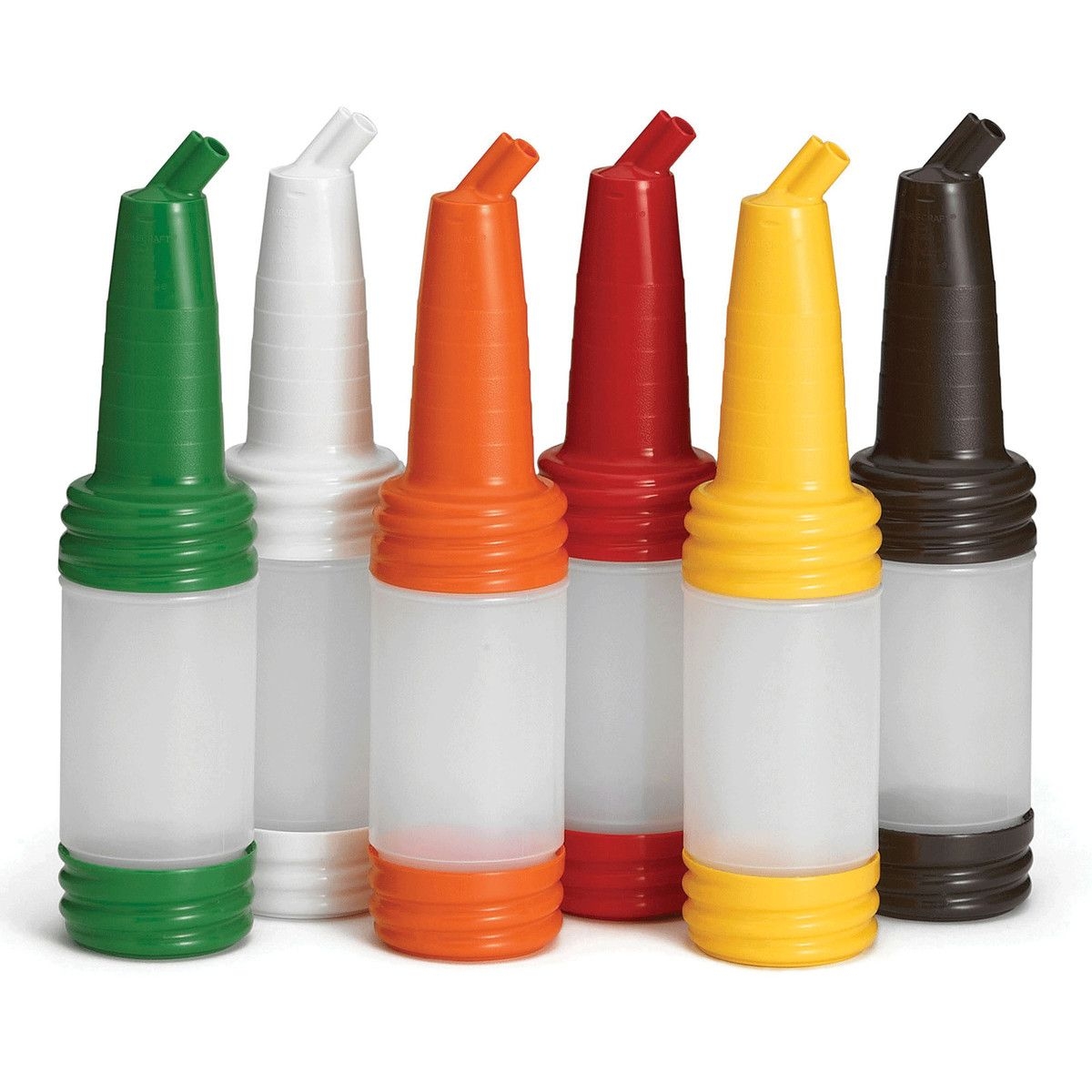 Tablecraft Saferfood Solutions PourMaster Assorted LDPE Bottles with Long Neck Top, 1 Quart -- 12 per case