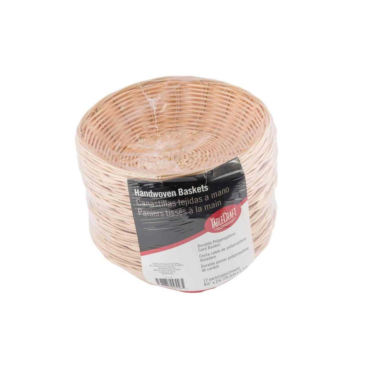 Tablecraft Polypropylene Casing Steel Interior Round Natural Serving Basket, 8.5 x 8.5 x 2.25 inch -- 12 per case