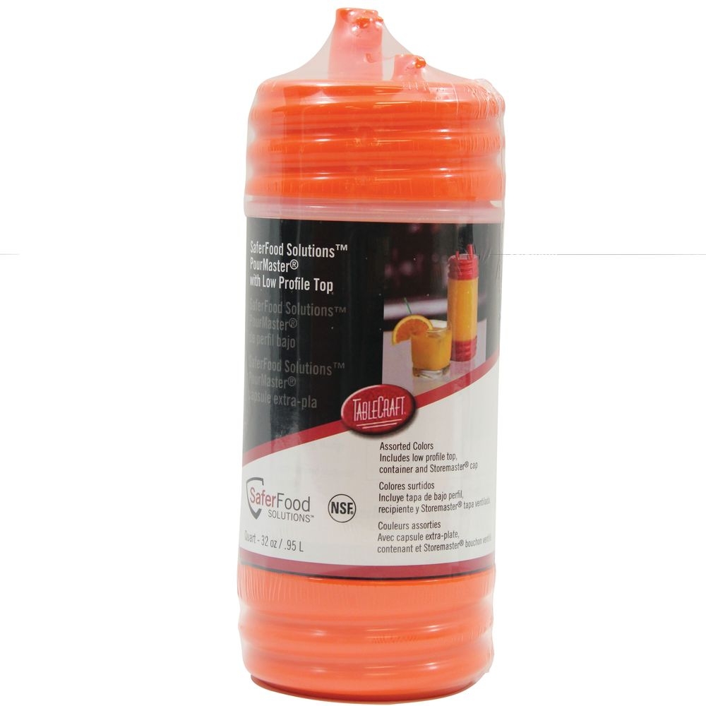 Tablecraft PourMaster High Density Polyethylene Orange 1 Quart Bottle with Low Profile Top, 3.5 x 3.5 x 9.5 inch -- 12 per case