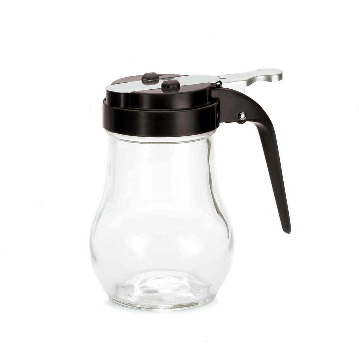 Tablecraft Teardrop Glass Syrup Dispenser with Black ABS Top, 6 Ounce -- 12 per case