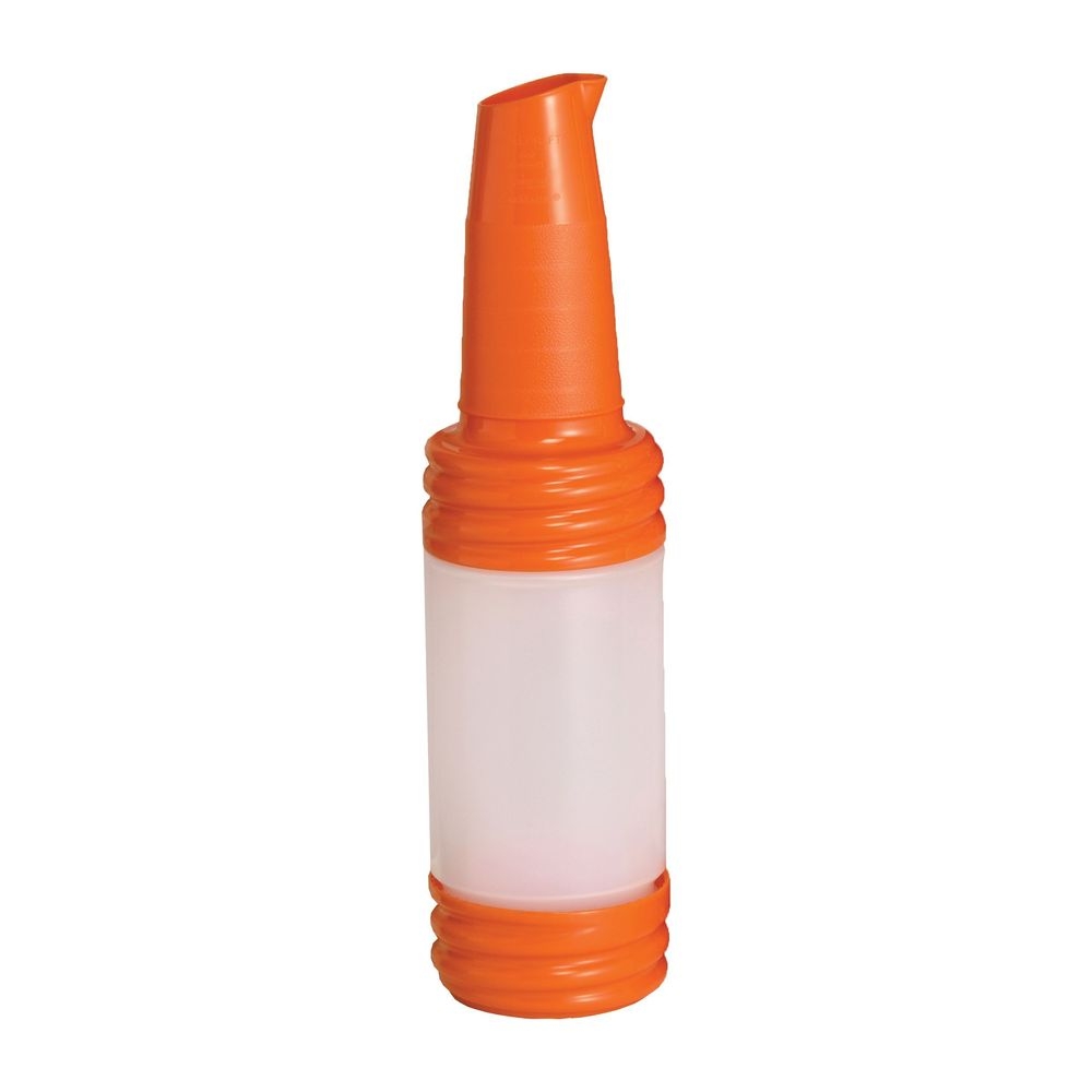 Tablecraft PourMaster High Density Polyethylene Orange 1 Quart Bottle with V-Neck Top, 3.625 x 3.625 x 15.75 inch -- 12 per case