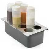 Tablecraft Stainless Steel Squeeze Bottle Template Organizer Fits Third Size Pan - Holds 8 Bottles