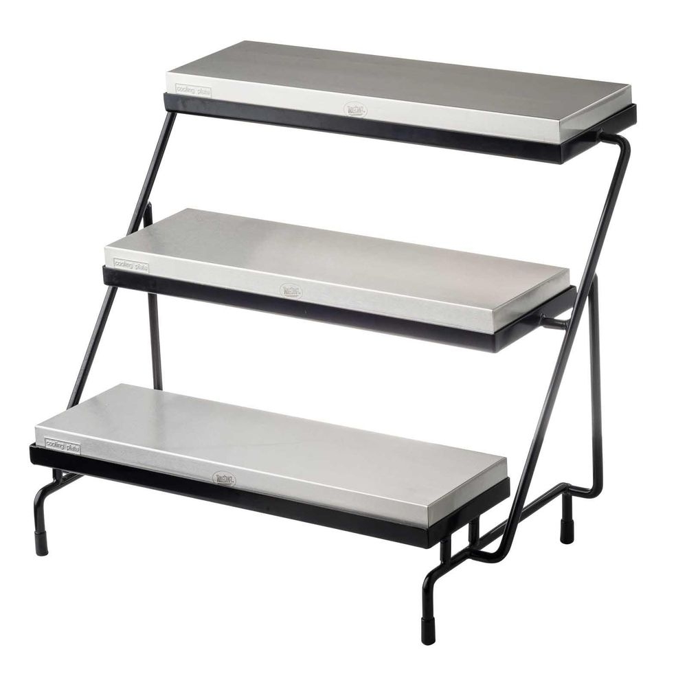 Tablecraft Contemporary Collection Three Tiered Stand with Half Long Size Cooling Plate, 24.875 x 18 x 20 inch