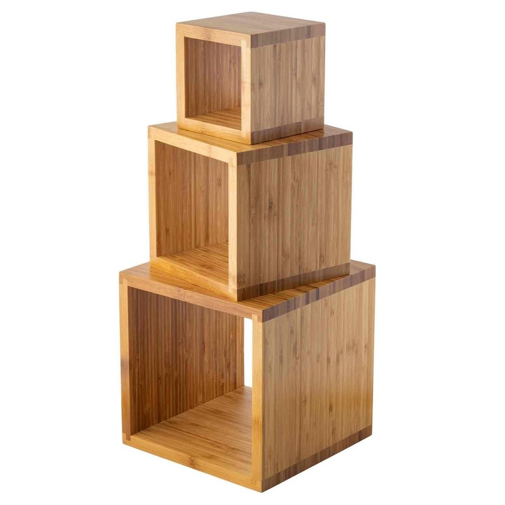 Tablecraft Barclay Bamboo Three Piece Square Riser Set, set of 3