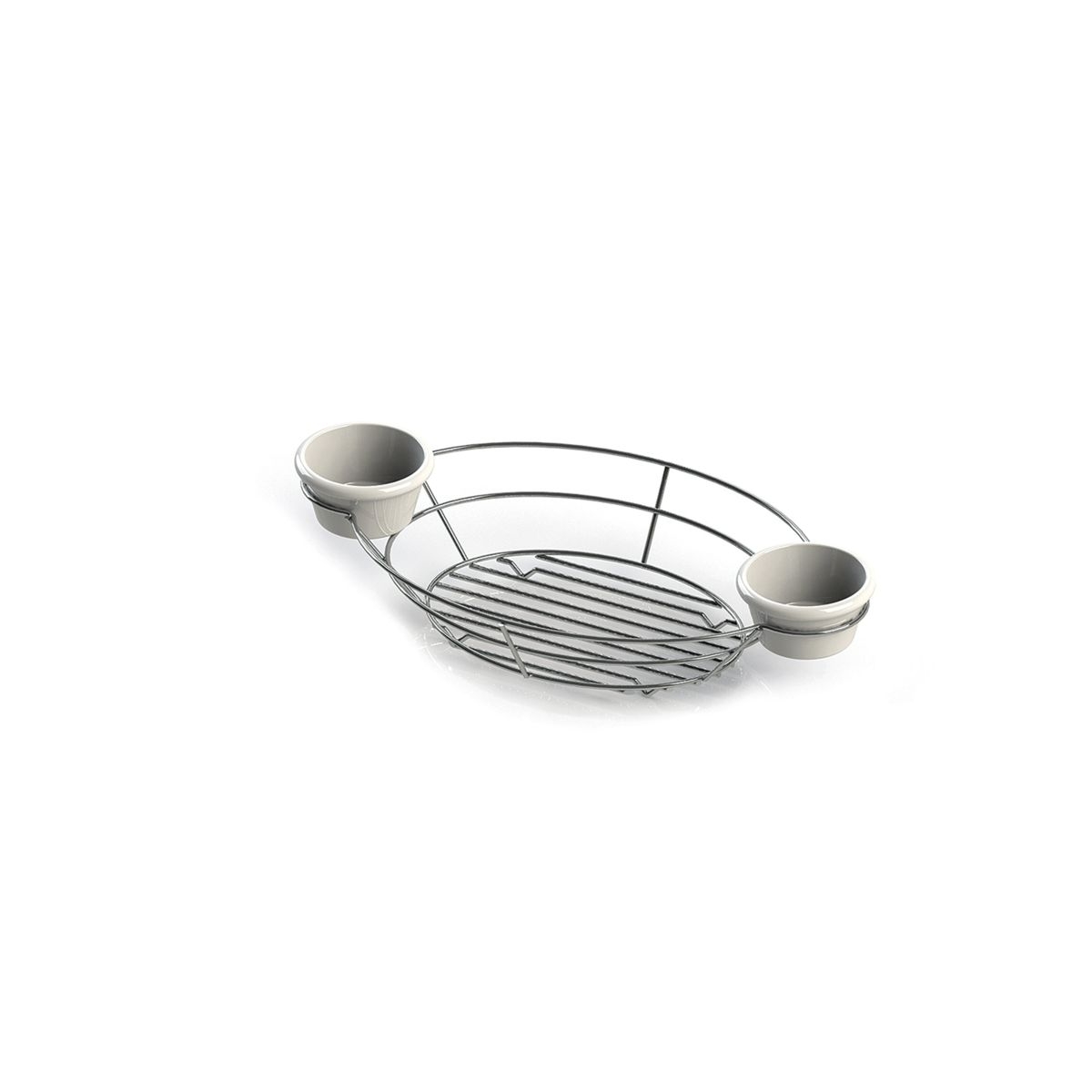 Tablecraft Meranda Collection Heavyweight Chrome Plated Steel Oval Basket with Integrated Ramekin, 13 x 7 x 2 inch
