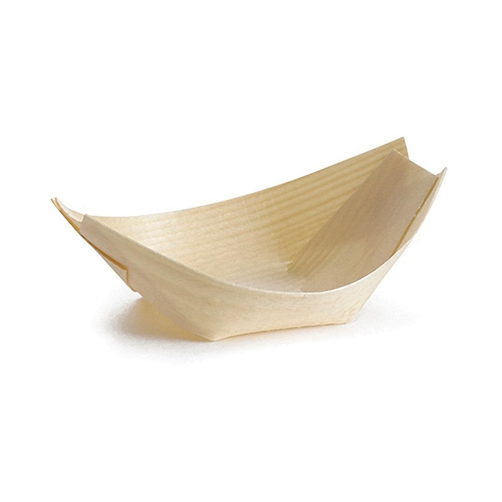Tablecraft 5 Ounce Large Natural Poplar Wood Disposable Serving Boat, 50 count -- 12 per case