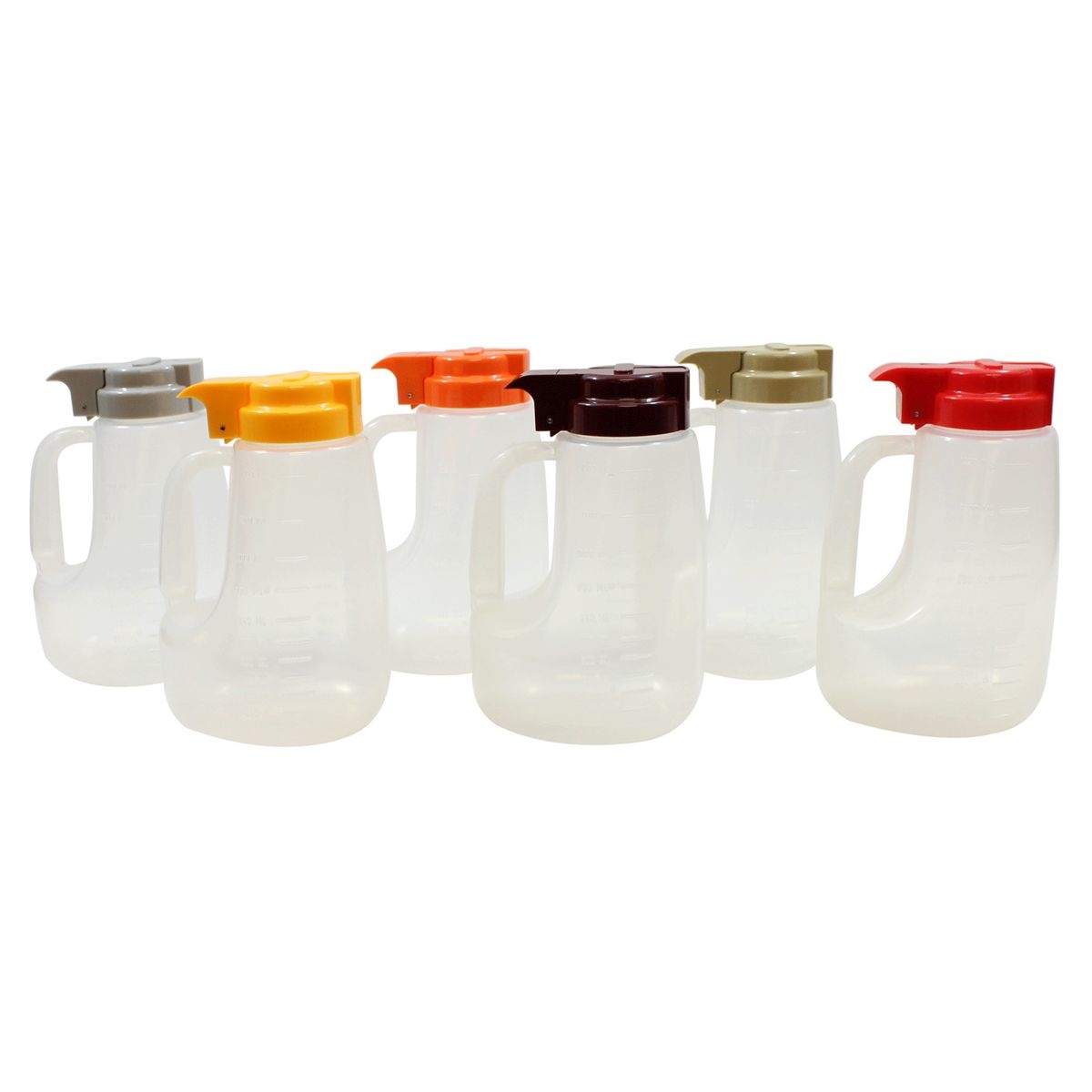 Tablecraft Clarified Polypropylene with Assorted ABS Top Option Condiment Dispenser, 48 Ounce -- 6 per case.