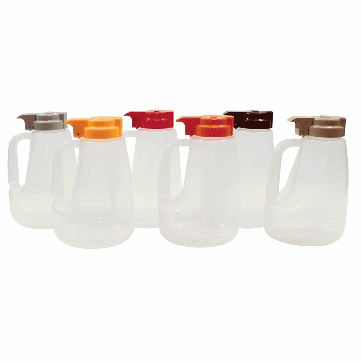 Tablecraft Clarified Polypropylene with Assorted ABS Top Option Condiment Dispenser, 64 Ounce -- 6 per case.