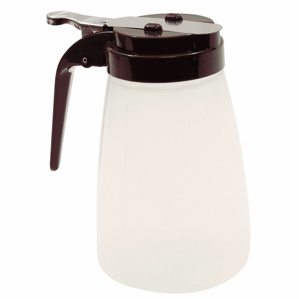 Tablecraft Modern Collection Polypropylene Syrup Dispenser with Brown Plastic Top, 10 Ounce Capacity -- 12 per case