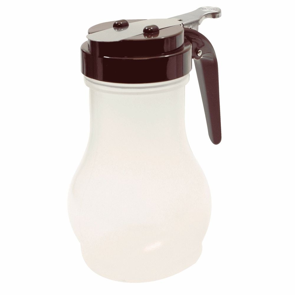 Tablecraft Polypropylene Teardrop Syrup Dispenser with Brown ABS Top, 10 Ounce Capacity -- 12 per case
