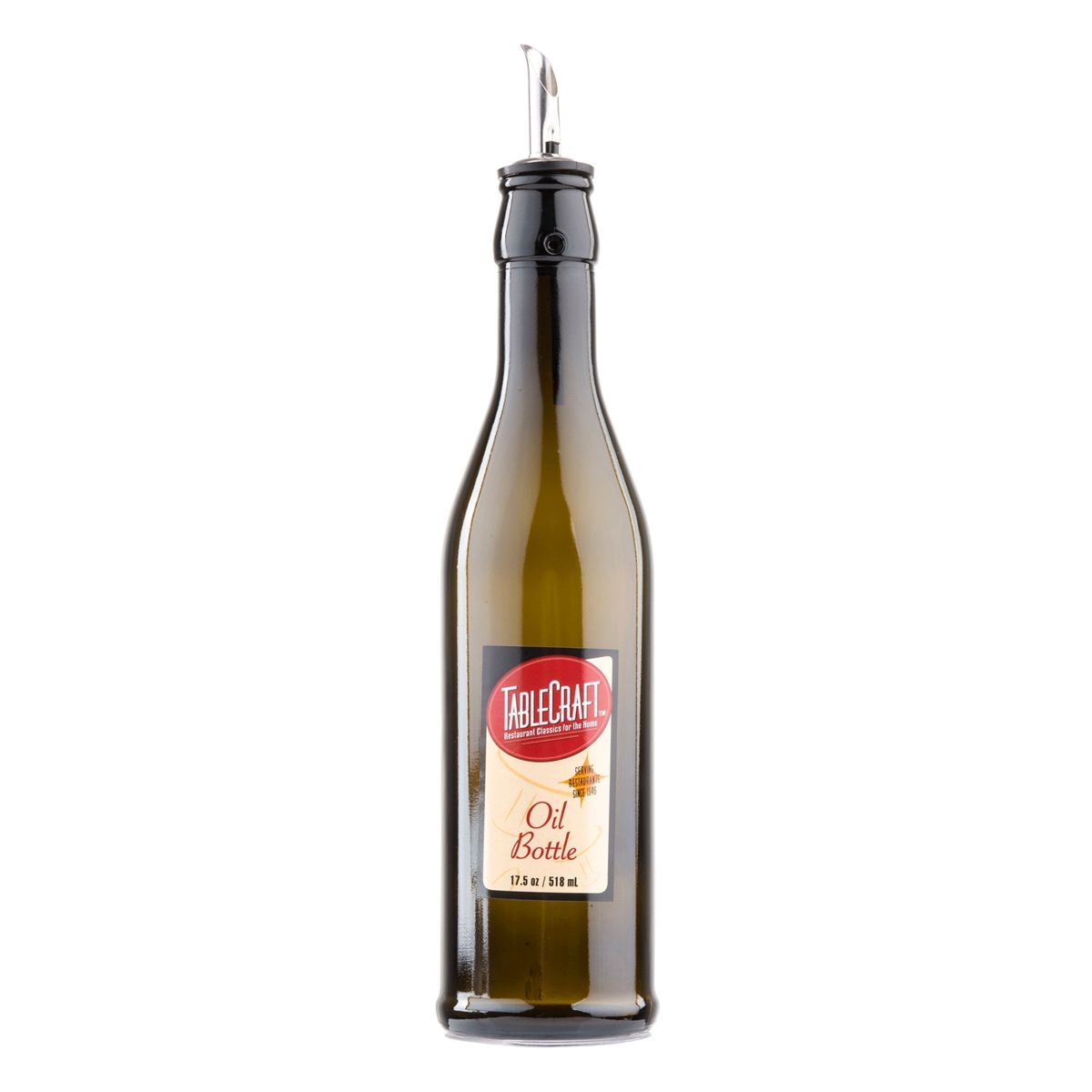 Tablecraft Dark Green Bottle with Stainless Steel Pourer, 17 Ounce -- 6 per case.