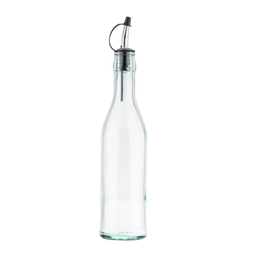 Tablecraft Tethered Cap Green Tinted Glass Bottle with Stainless Steel Pourer, 17 Ounce Capacity -- 6 per case