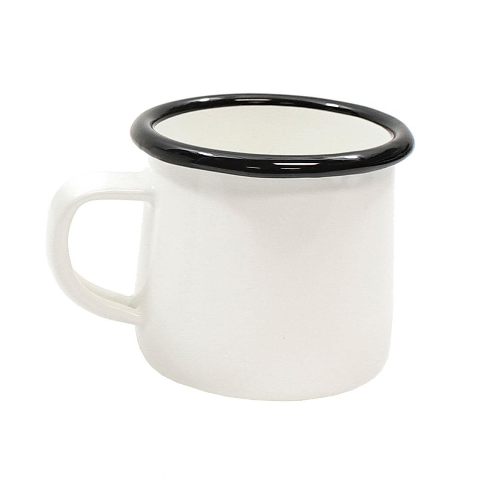Tablecraft Enamelware Collection Creamy White with Black Rim Mug, 6 Ounce Capacity