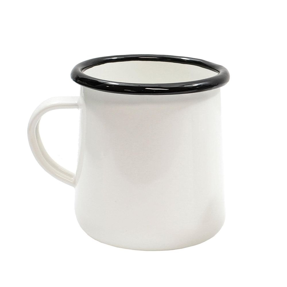Tablecraft Enamelware Collection Creamy White with Black Rim Mug, 16 Ounce Capacity