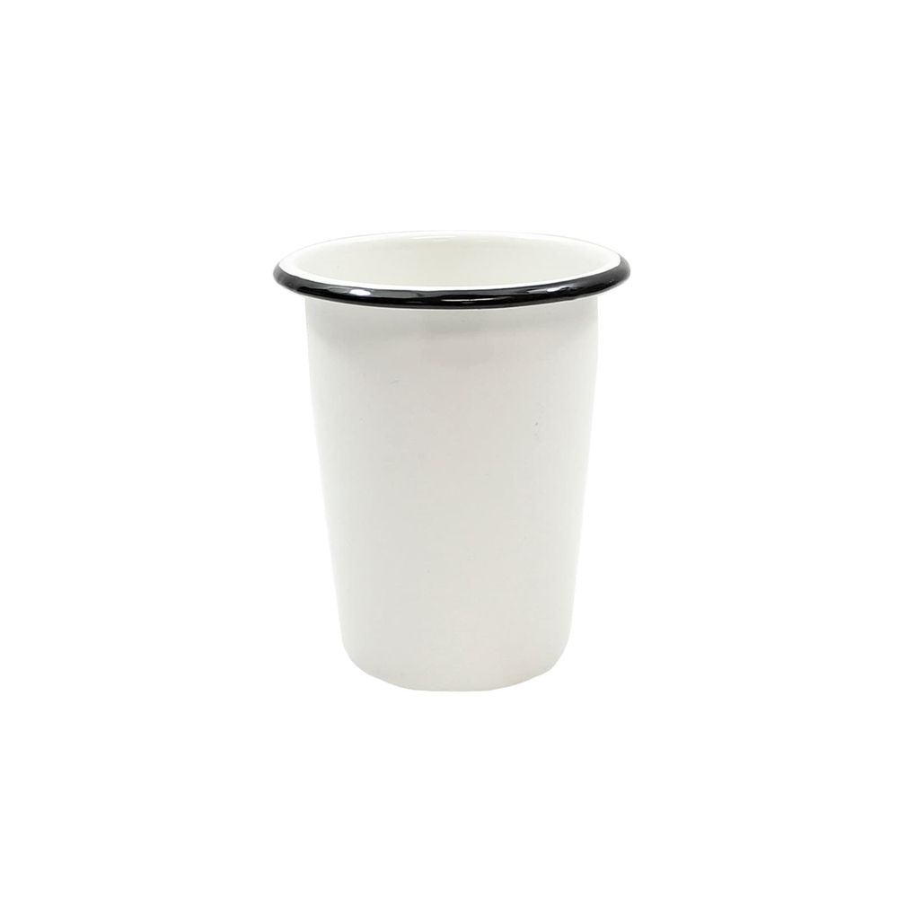 Tablecraft Enamelware Collection Creamy White with Black Rim Tumbler, 16 Ounce Capacity