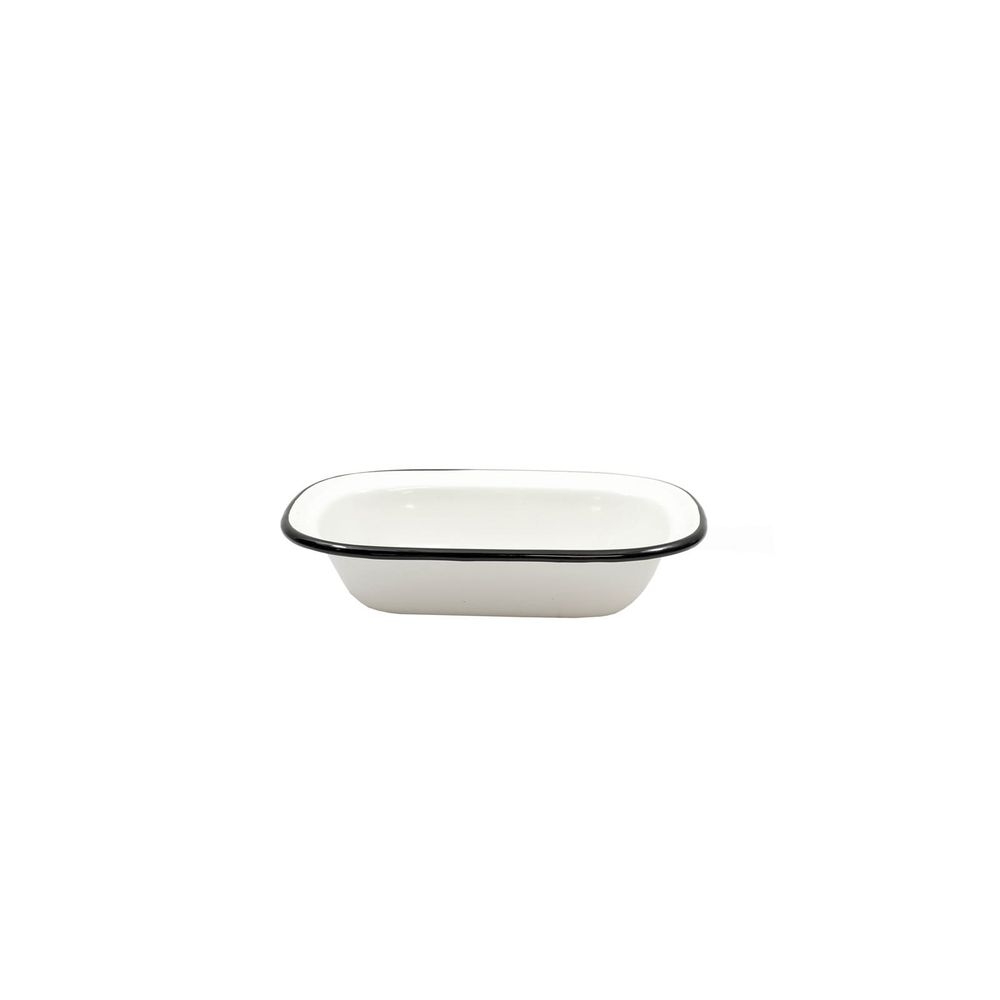 Tablecraft Enamelware Collection 18 Ounce Creamy White with Black Rim Rectangular Serving Pan, 7.75 x 5.75 x 1.75 inch