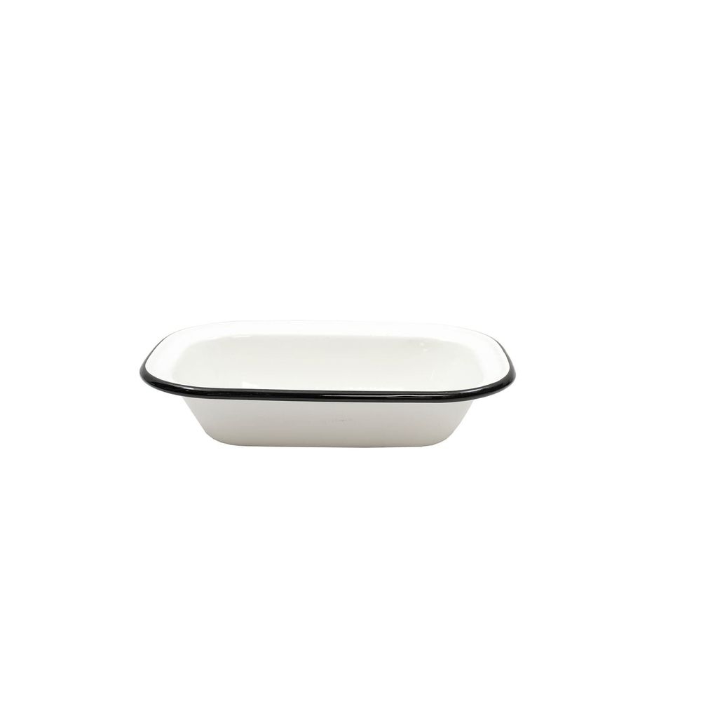 Tablecraft Enamelware Collection 30 Ounce Creamy White with Black Rim Rectangular Serving Pan, 9.375 x 7 x 2 inch