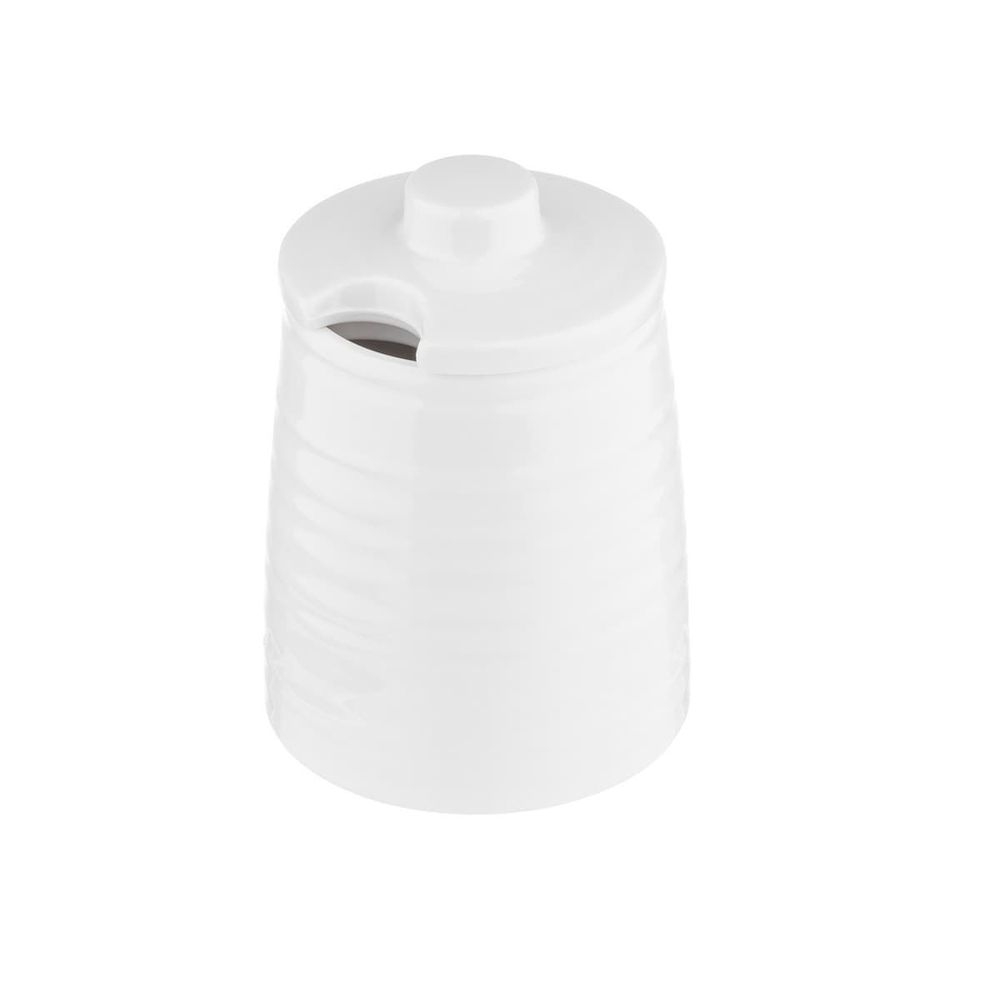 Tablecraft Pulito Collection White Melamine Textured Finish Sugar Jar with Lid, 3 inch Dia. x 4 1/8 inch -- 12 per case