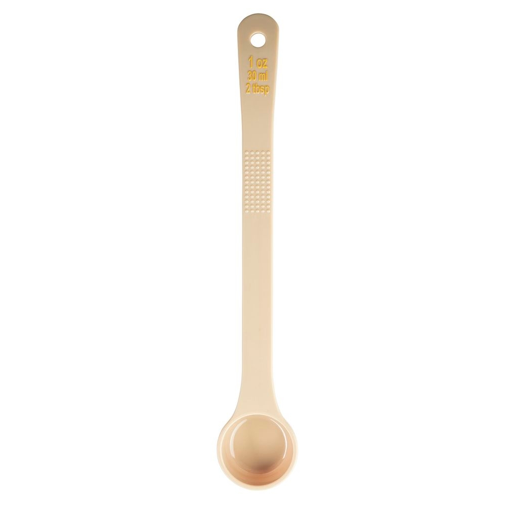 Tablecraft Polycarbonate Beige Solid Long Handle Spoonout with Yellow Capacity Marking, 1 Ounce Capacity -- 12 per case