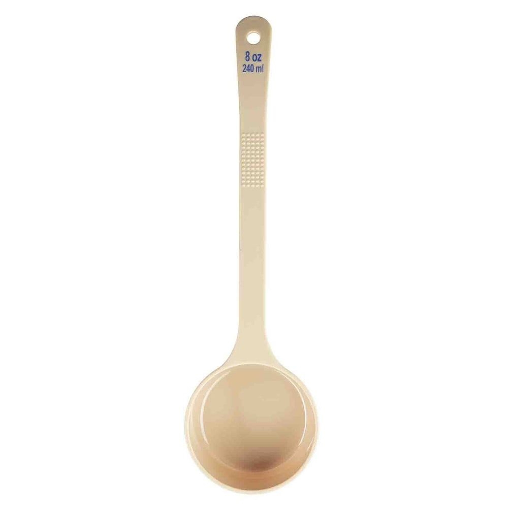 Tablecraft Polycarbonate Beige Solid Long Handle Spoonout with Blue Capacity Marking, 8 Ounce Capacity -- 12 per case