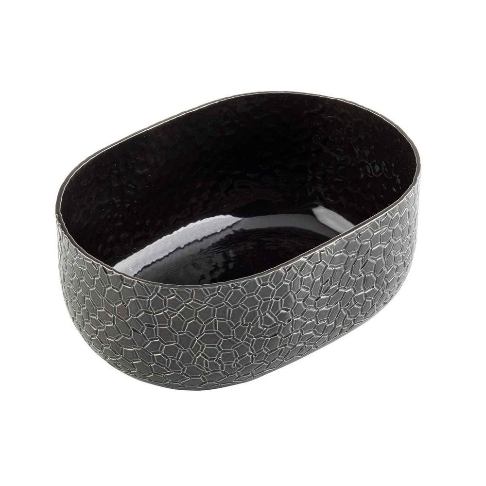 Tablecraft Crackle Collection Black Powder Coated Oval Aluminum Bowl, 6.5 x 4.75 x 2.375 inch
